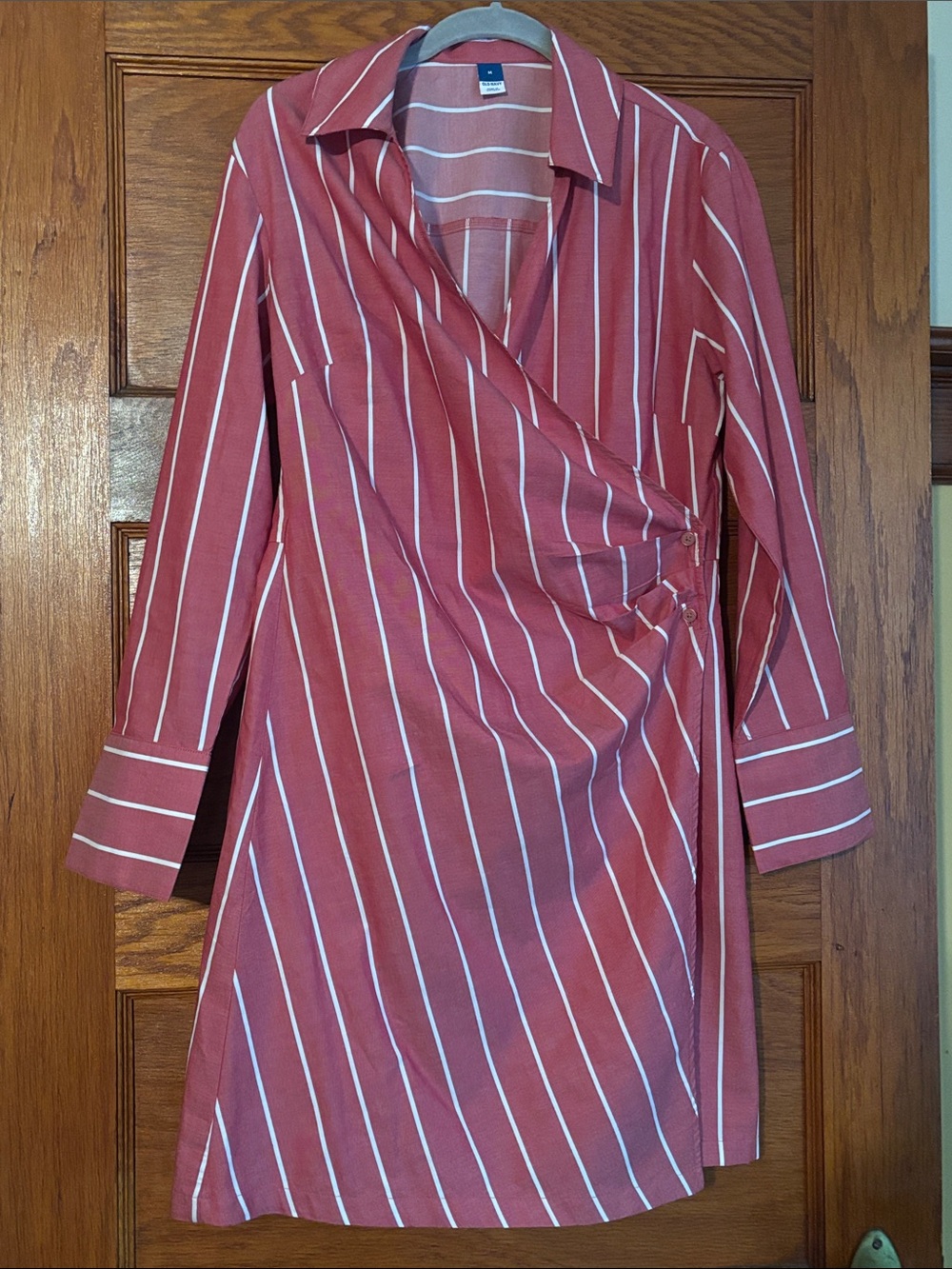 Old Navy Red Striped Wrap Shirt Dress